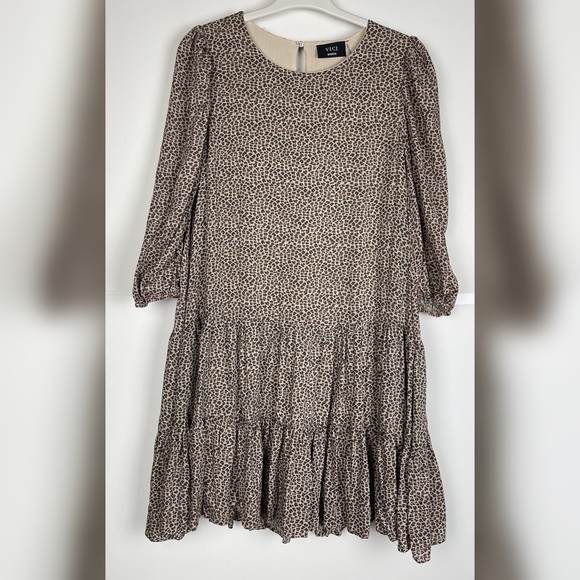 VICI Cheetah Prints 100%Rayon Mini Dress /Longline Tunic Dress 3/4Sleeve… - Picture 2 of 12
